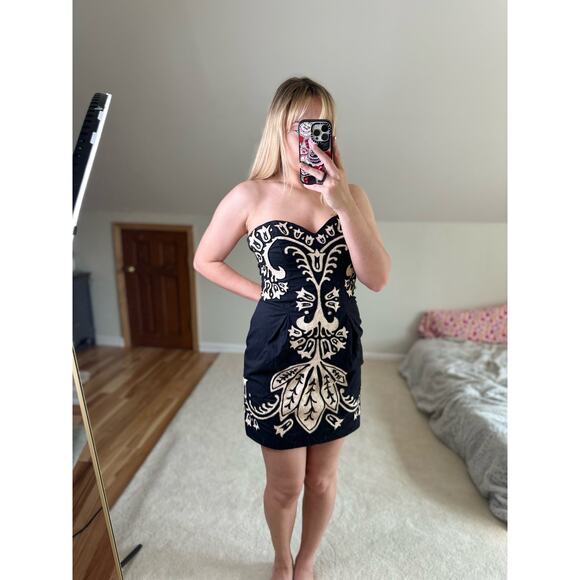 French Connection: UK Delicious Demask Dress Black Beaded Strapless Mini Dress - Picture 2 of 15